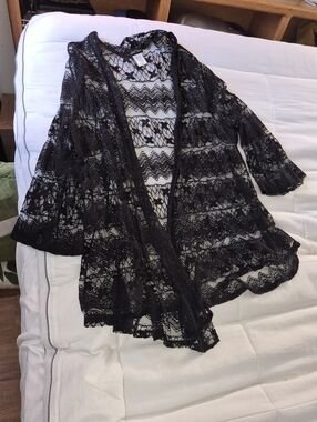 Slinky Brand Black Floral Lace Overlay Kimono